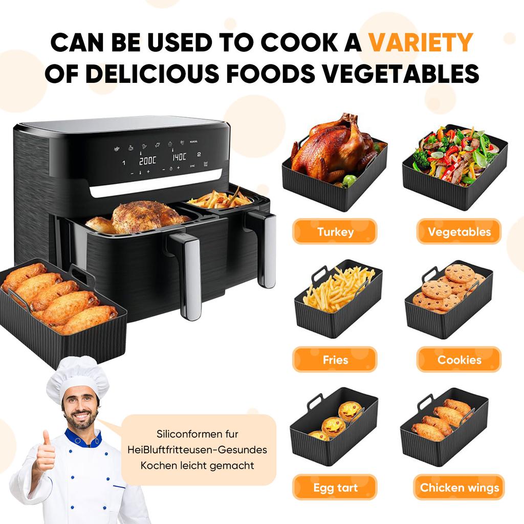 2PCS Air Fryer Silicone Tray Dish Rectangular Reusable Silicone Liners Basket Baking Pan Oven Pot Plate Air Fryer Accessories