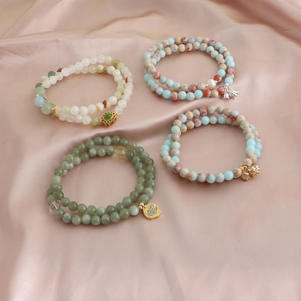 Bracelet Natural Shoushan Stone Tianshan Green Lotus Pod Safety Buckle Crystal Bracelet Double Layer Dopamine