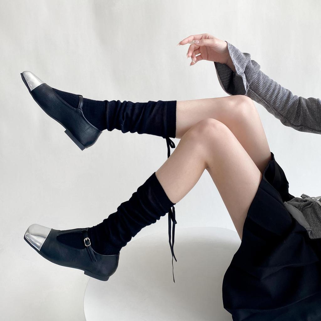 Ruffled Sheer Calf Socks with Heel Ribbons and Bows, Ballet Style, Korean Version.