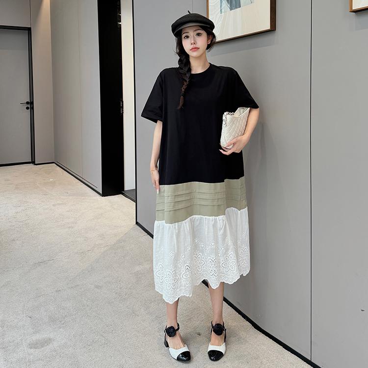 DIMANAF Women 2025 Summer Plus Size Casual Short Sleeve Oversize Pleated Long Shirt Dress Loose Dress New