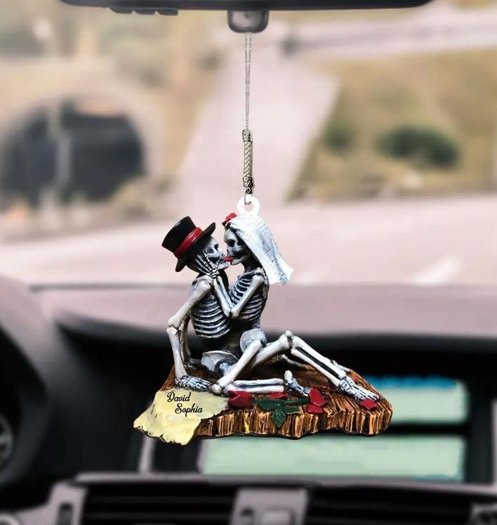 2d Acrylic Heart Couple Skull Car Pendant For Halloween And Decoration Christmas