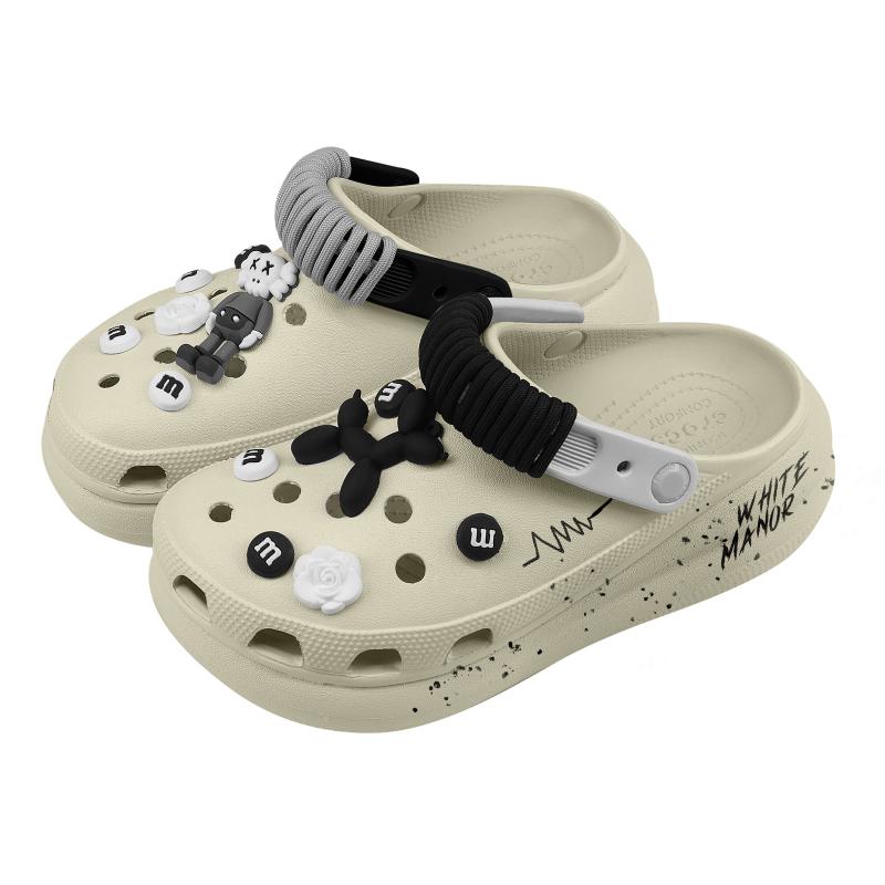 Crocs Crush Clog EVA Cute English Graffiti Splash Ink Simple Sesame Street Gift Box Hole Shoes Unisex Bone White