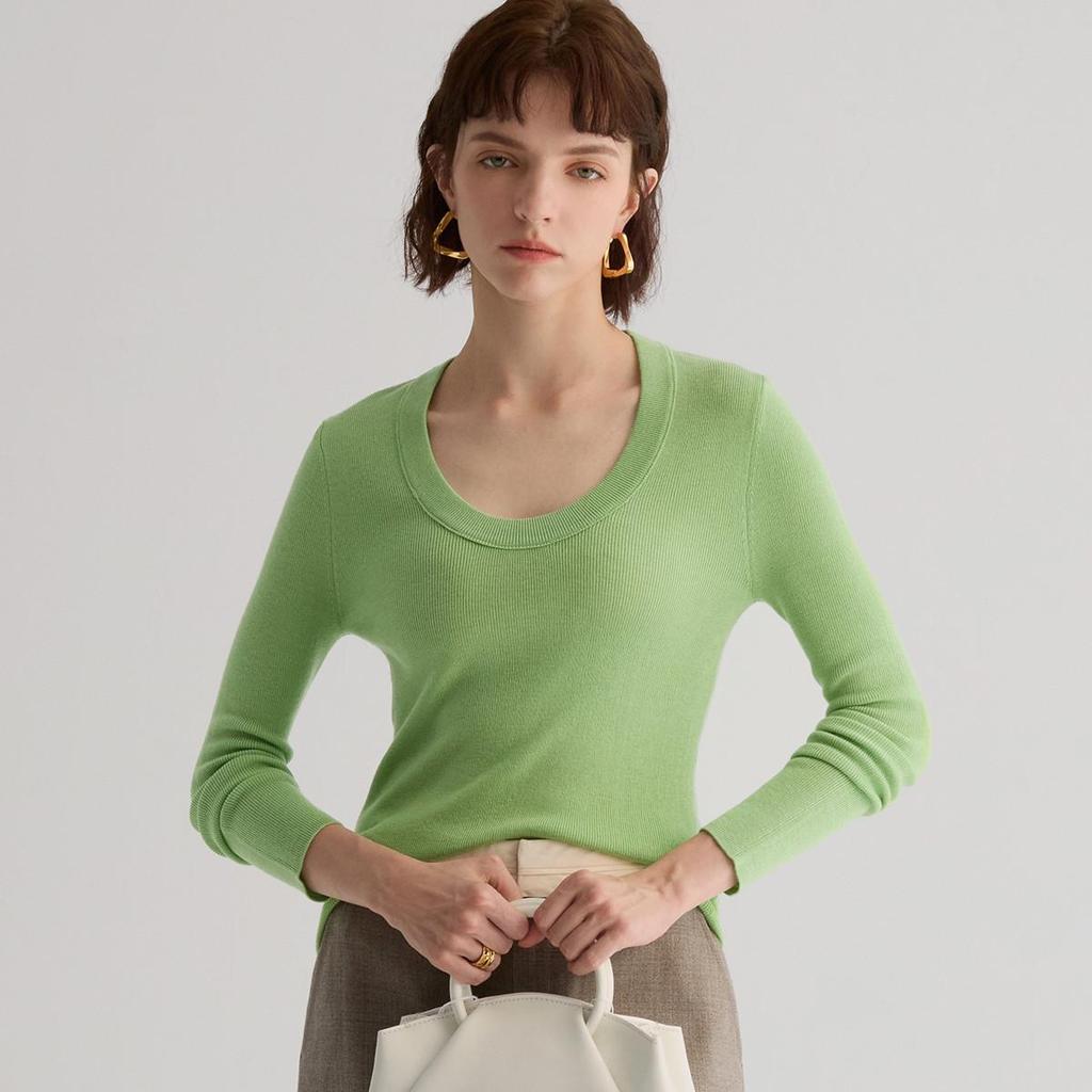 Mulberry Silk & Wool Slim-fit Long-sleeve Knit Top - Women's Versatile Early Autumn Style