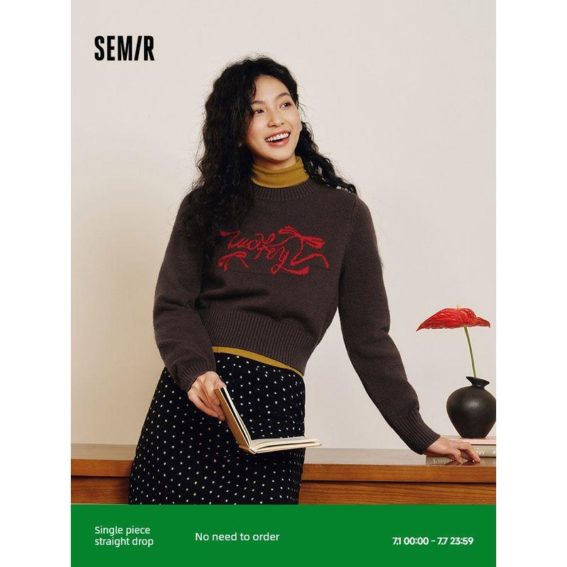 

Senma Sweater Women s Short Bows Girlish Style 2025 New Arrival Spring Red round-Neck Spring & Fall Pullover Slim Looking Brown adjustment 00355 155/80A/S