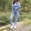 Cherry Jacquard Knit Sweater - Round Neck, Long Sleeve, European & American Style, Loose Fit, 2024 Fashion Trend