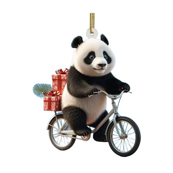 Christmas Car Pendant Lifelike Riding Panda Shape Lightweight Hanging Accessory Christmas Trees Doors Windows Hanging Ornament Bag or Keychain Charm