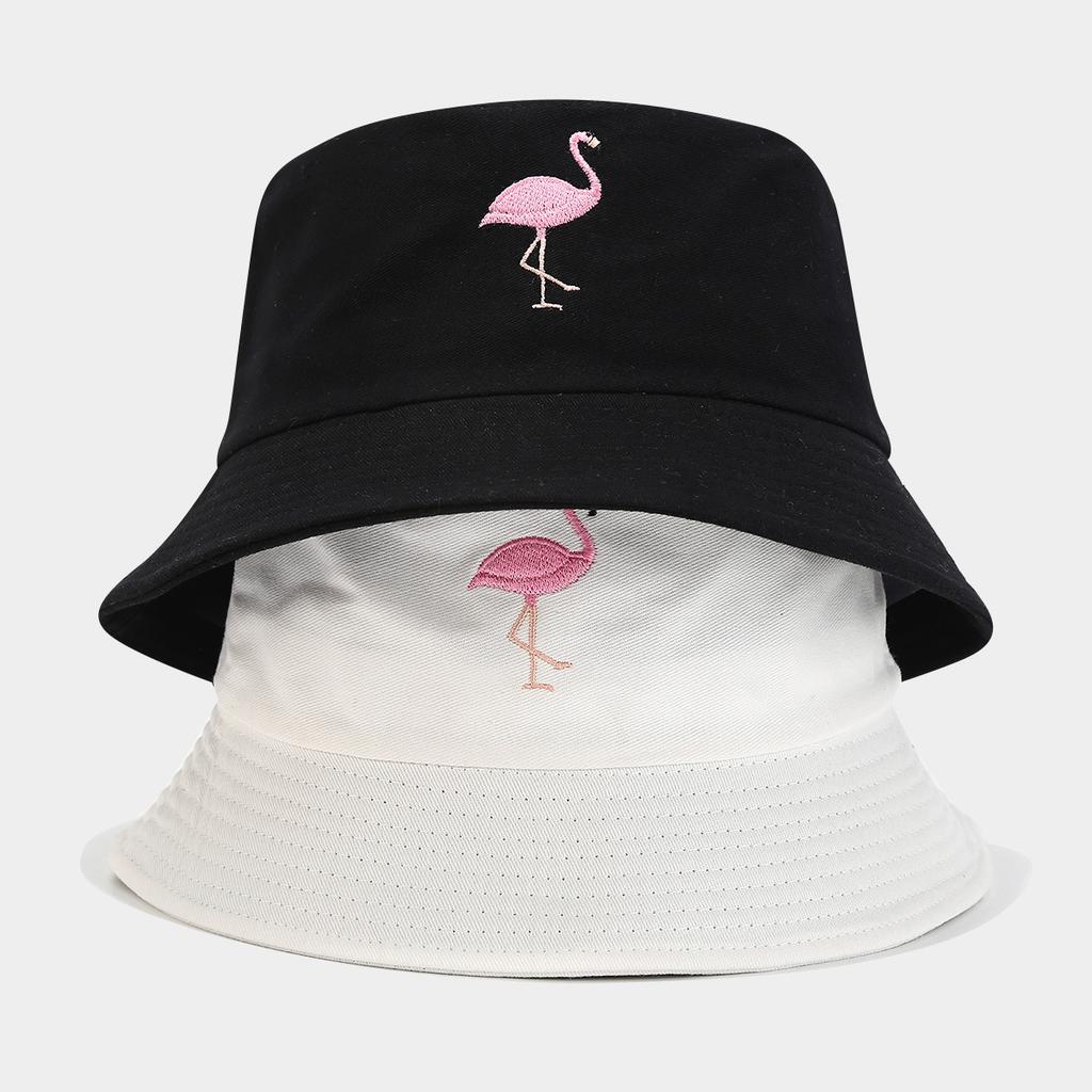 Korean version of the new flamingo embroidered bucket hat female students outdoor shopping macaron basin hat couple hat