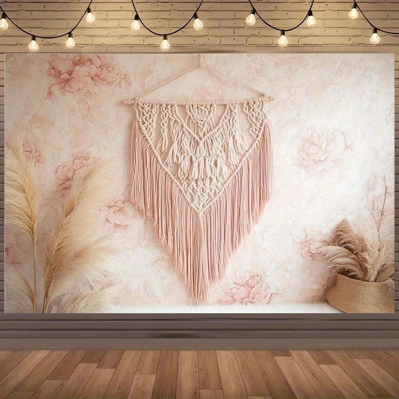 2D banner Bohemian rope wall-mounted background fabric with floral patterns and Parmesan grass, for interior decoration
