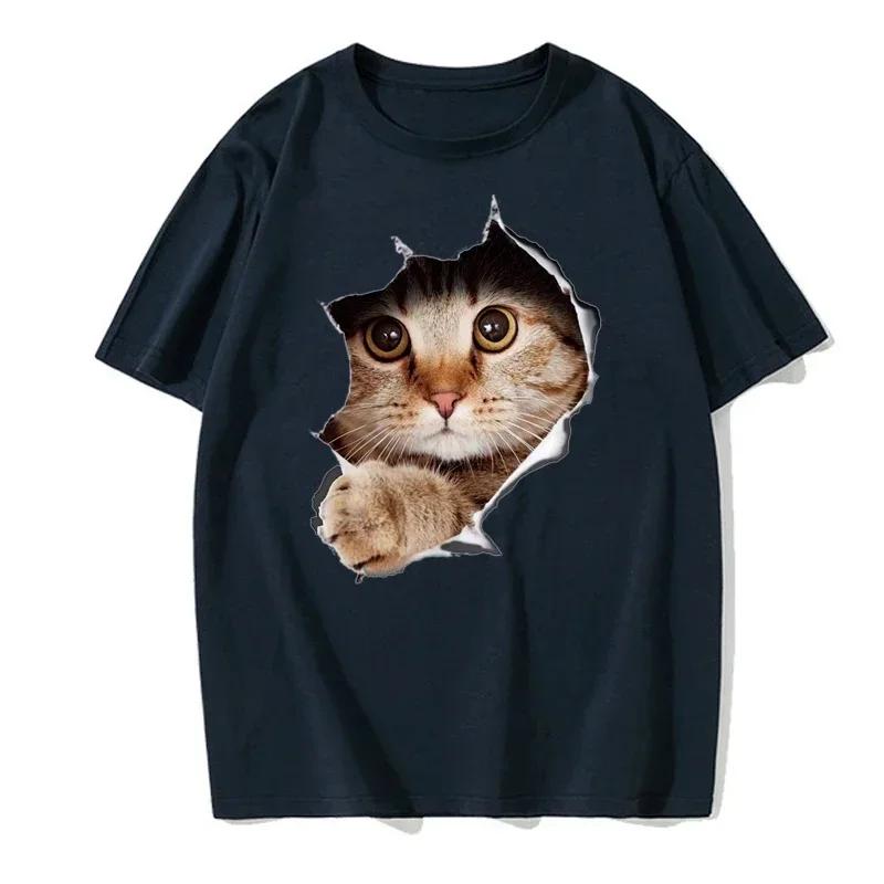 Herr Sommar Bekväm Kortärmad Söt Kattmönster Casual Mode Rundhals T-shirt