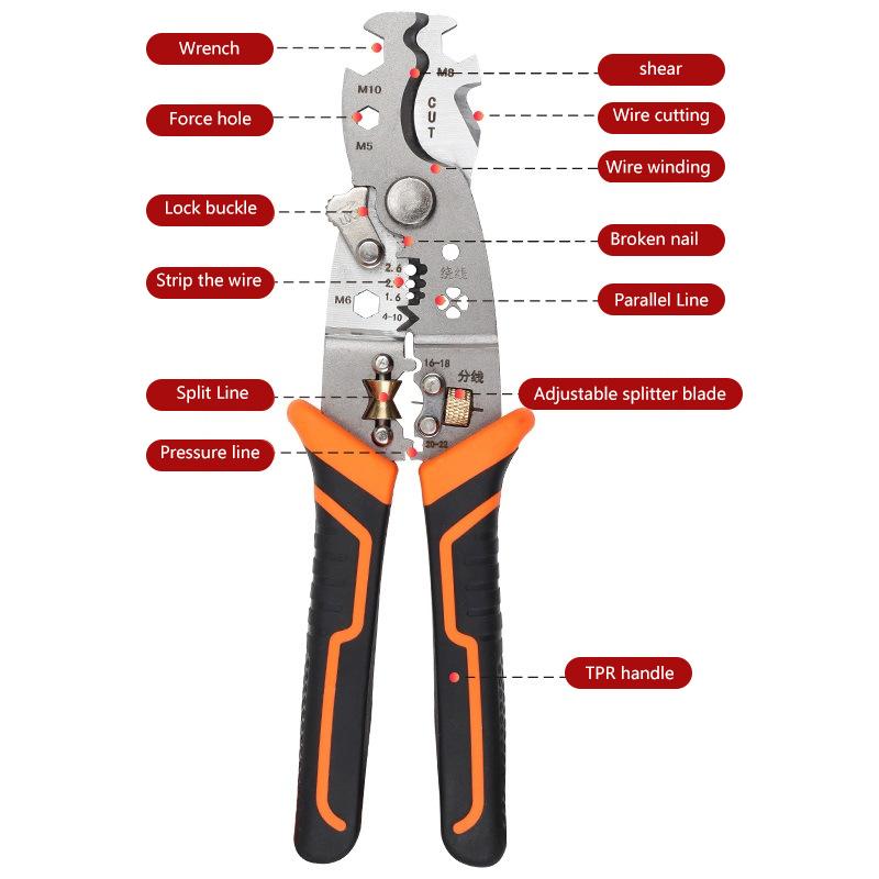 8-inch Large Opening Thickened Cable Electrician Crimping Multi-functional Wire Stripping Peeling Cutting Wire Pulling Pliers