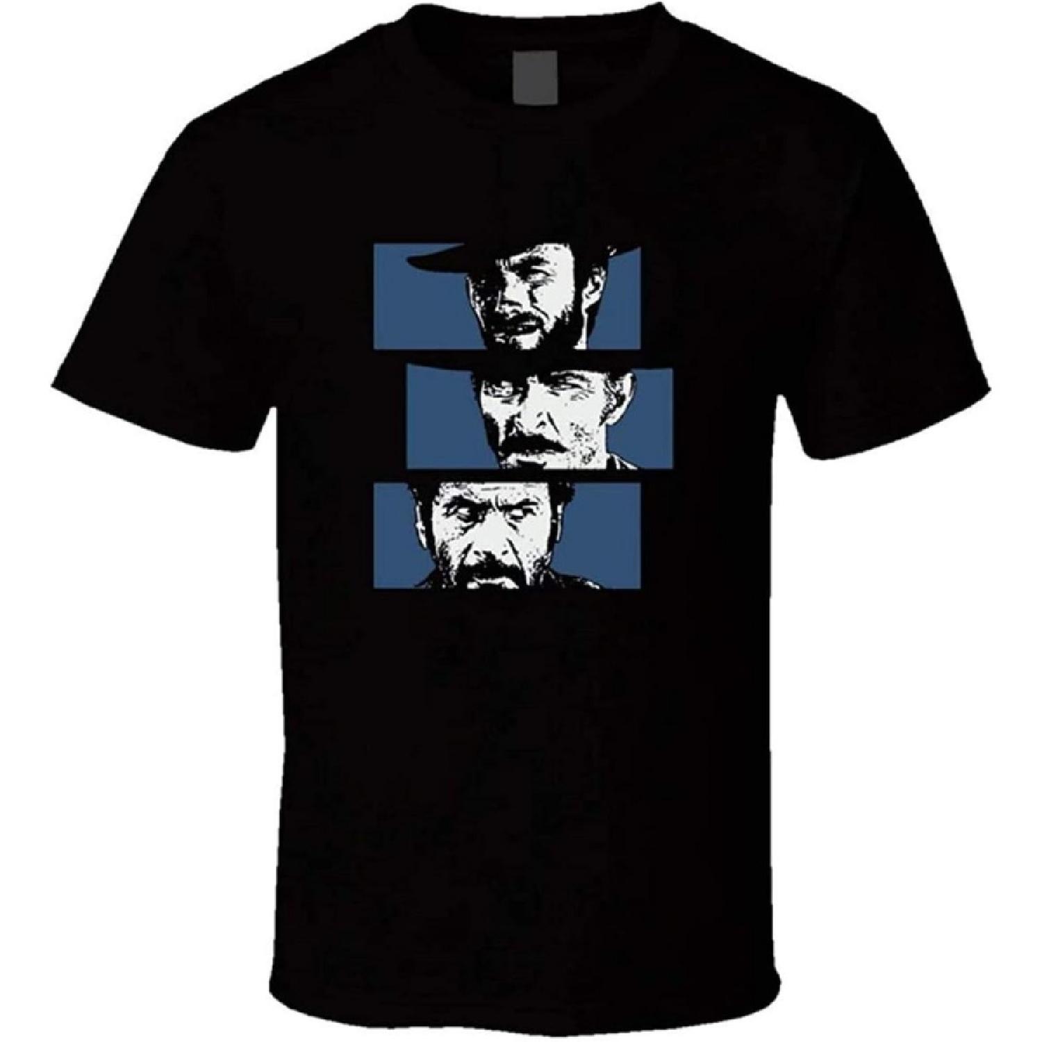 The Good The Bad and The Ugly t-Shirt Classic Western Film Strip Style, Black, Large S
