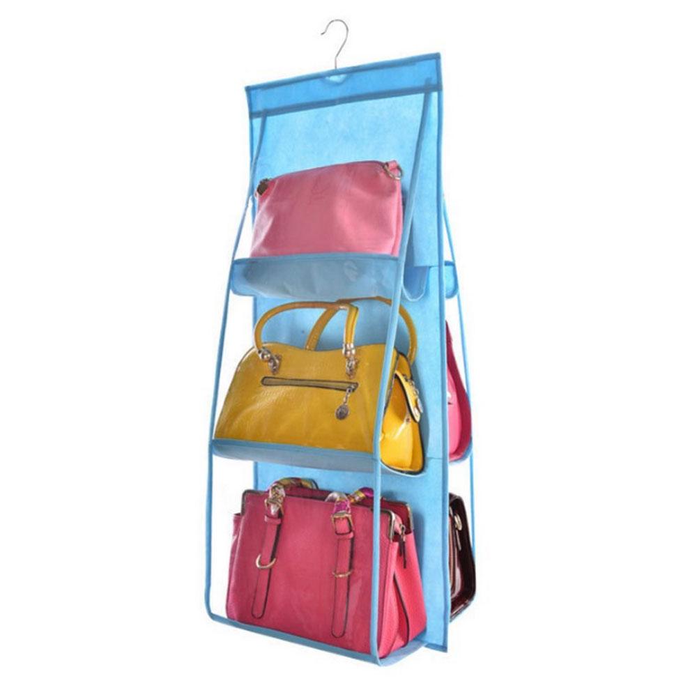 6 Pocket Hanging Handbag Organizer for Wardrobe Storage Bag Door Wall Sundry Shoe Bag with Hanger