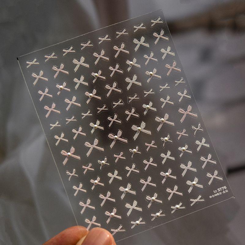 

New Arrival Xiaohongshu Sweet Gentle Elegant Color Bow Ribbon Cute Nail Sticker Nail Sticker [Crystal Diamond] Pink Bows
