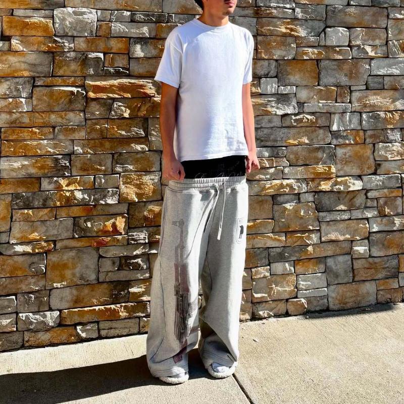 European and American Double Waisted Embroidered Street Folding Couple Sweatpants