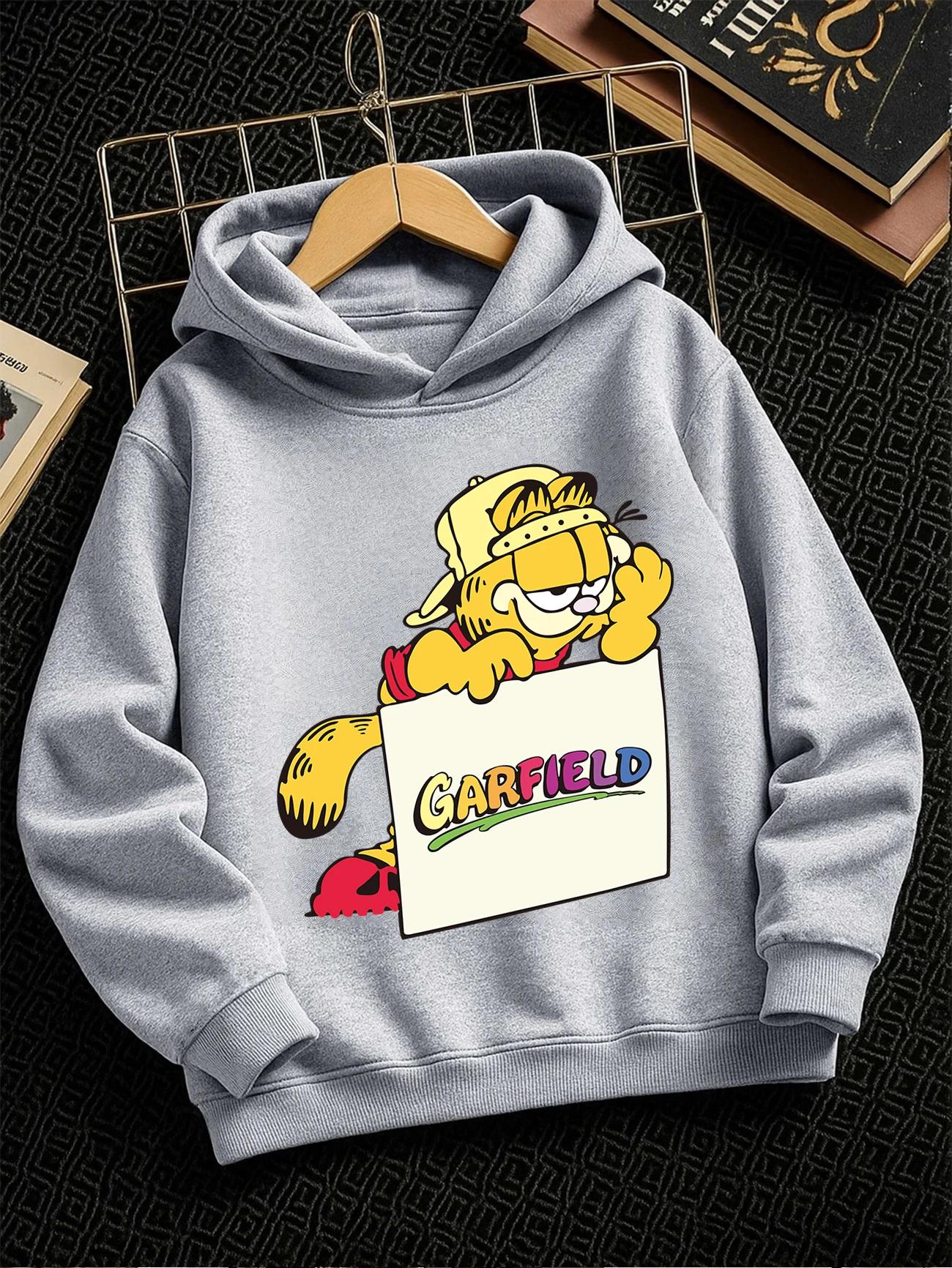 Fluffy Garfield Hooded Sweatshirt Summer Cute Cartoon Crewneck Casual Age 3-14 100