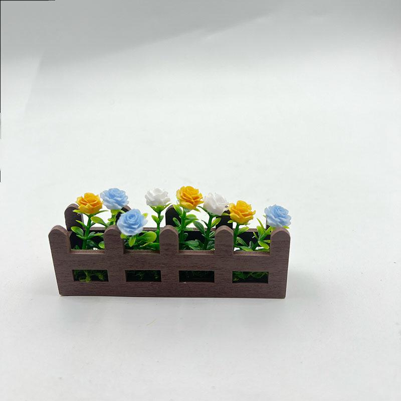 Miniature Rose Fence Flower Set: Figurine Photo Props & Mini Potted Plant for Balcony Partition Home Decor.