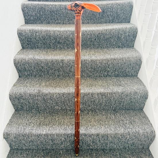 Handmade Rabbit Head Wooden Walking Cane Collectible Stick Home Decor