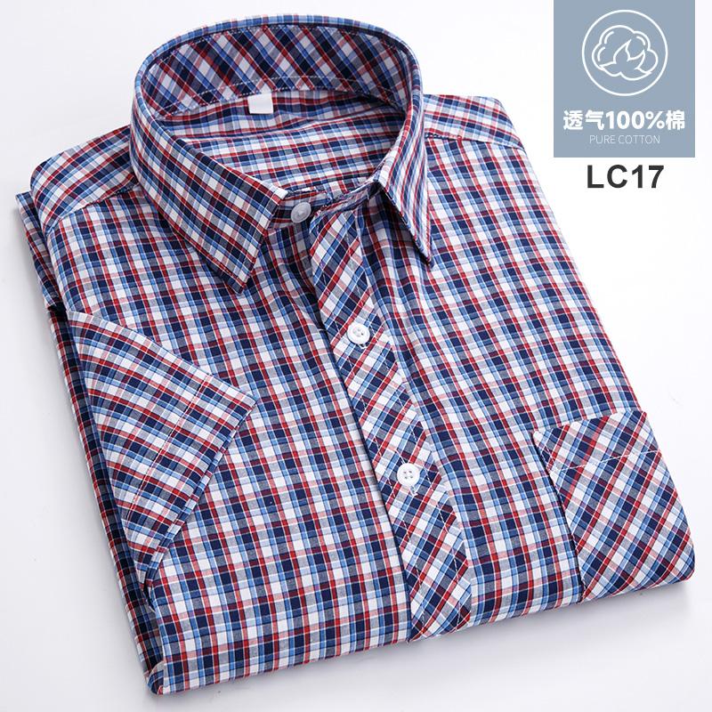 

2026 Summer Cotton Plaid Short Sleeve Shirts For Men Plus Size Regular Fit Classic Young England Style Shirts Man s Clothing 38