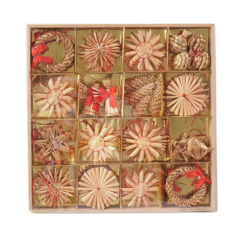 Luxury Straw Christmas Tree Ornaments Featuring and Includes Strings for Hanging Perfect for DIY and Perfect for Nordic 56-Piece Set, Wreaths, Hearts,