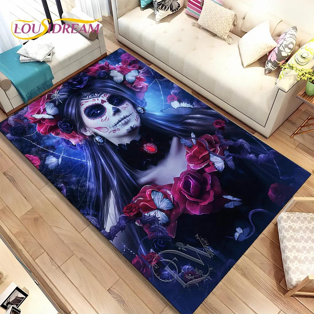 Gothic Horror Female Skull Dead Girl Area Rug,Carpet Rug for Home Living Room Bedroom Sofa Doormat Decor,kids Non-slip Floor Mat