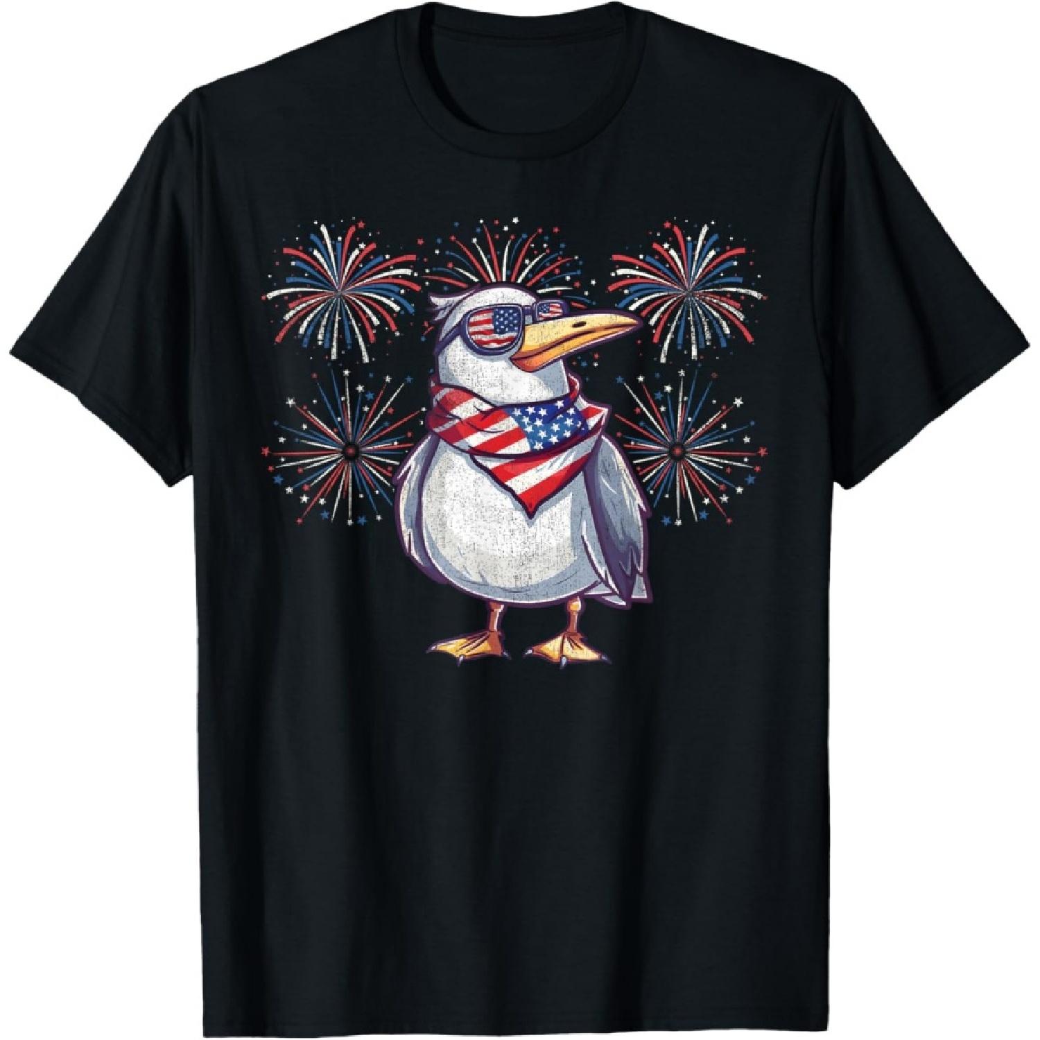 Seagull 4th Of July Sunglasses American Flag Fireworks Women Men T-Shirt S