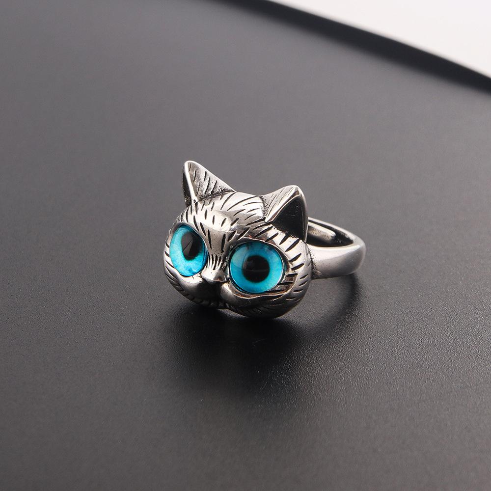 Cute Silver Color Alloy Cat Ring Fashionable Cat Eye Opening Adjustable Ring For Women Trendy Jewelry Accessories Gift
