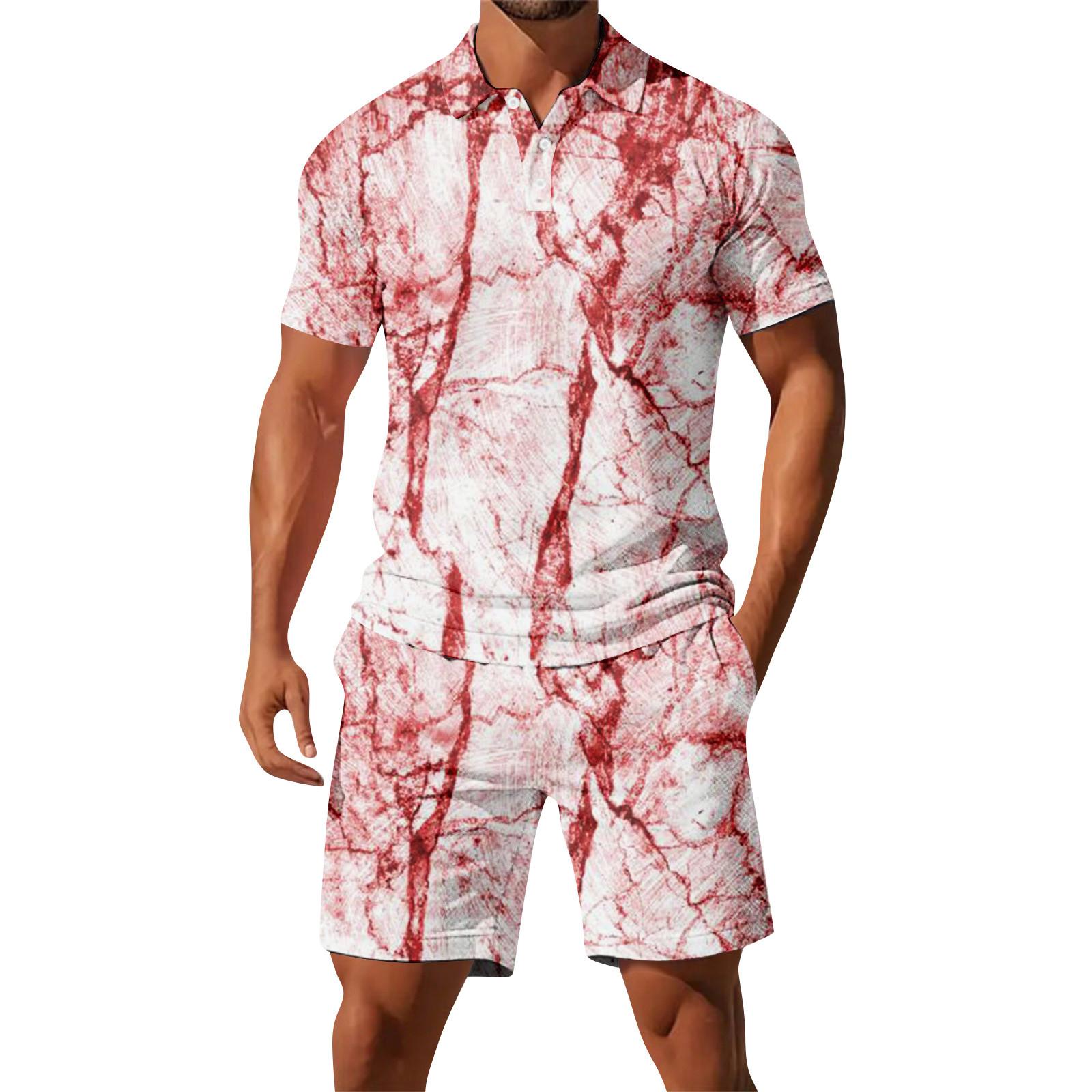 

Мужской костюм с шортами с коротким рукавом Мужской повседневный спортивный костюм с шортами с коротким рукавом XXL киноварь