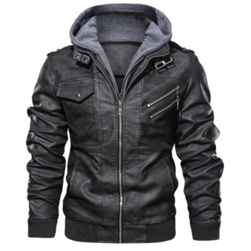 Leather Jacket Men's Slim Fit Zipper PU Jacket Autumn Men's Leather Jacket Coat Black