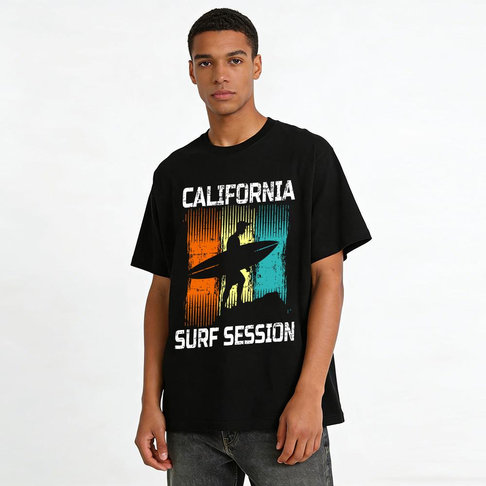 Vintage Surf Print Casual Short Sleeve T-Shirt Pure Cotton T-shirt