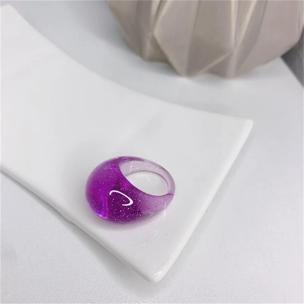 Retro  Cool Colorful Clear Resin Oval Rings Charm Acrylic Water Droplets Shape for Women Girls Travel Summer Popular Jewelry