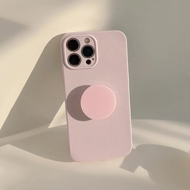 Candy Color With Holder Shockproof Case For iPhone 16 15 14 13 12 11 Pro Max Plus Plain Soft Silicone Bumper Cover