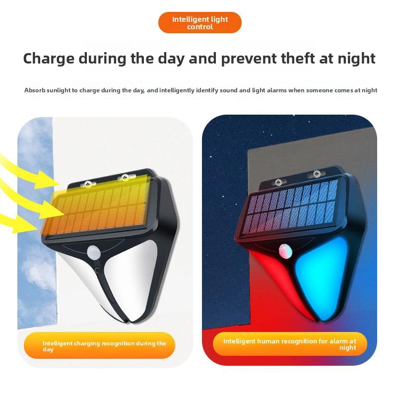 Solar LED Security Alarm Light PIR Motion Sensor Waterproof Outdoor Warning Lamp for Farm, Pond, Home, Yard, Warehouse and Villa
