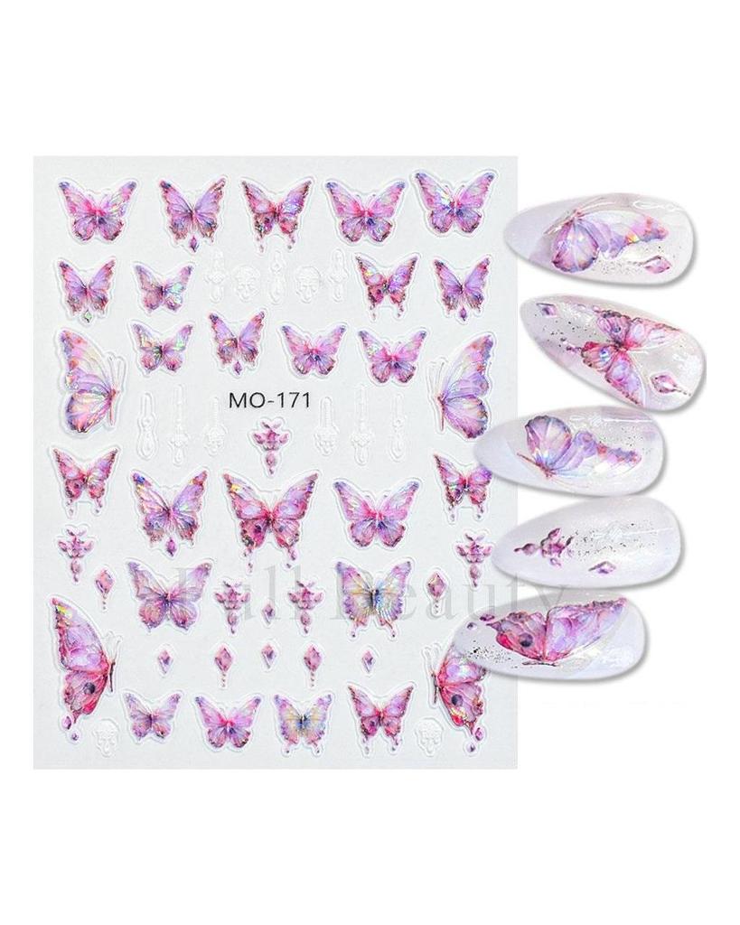 Colorful Butterfly Laser Manicure Decor Sliders Relief Engraved 5D Embossed Nail Stickers Nail Art Sticker Decal