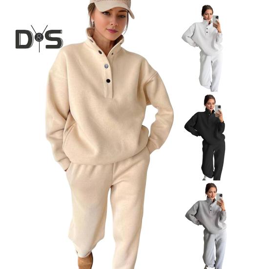 2 stk/sett Vår Høst Dame Topp Buksesett Ståkrage Langermet Genser Elastisk Høy Midje Maksimal Komfort Bukser Sport Fitness Treningsdress