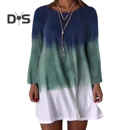 

Женское платье с длинным рукавом, цветное градиентное платье с принтом, свободный крой, круглый вырез, платье-пуловер для повседневных рабочих вечеринок S синий