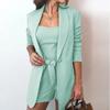 QICED Spring Summer Solid-color Vest Suit Jacket, Elegant High-waisted Shorts Three-piece Women's Wear