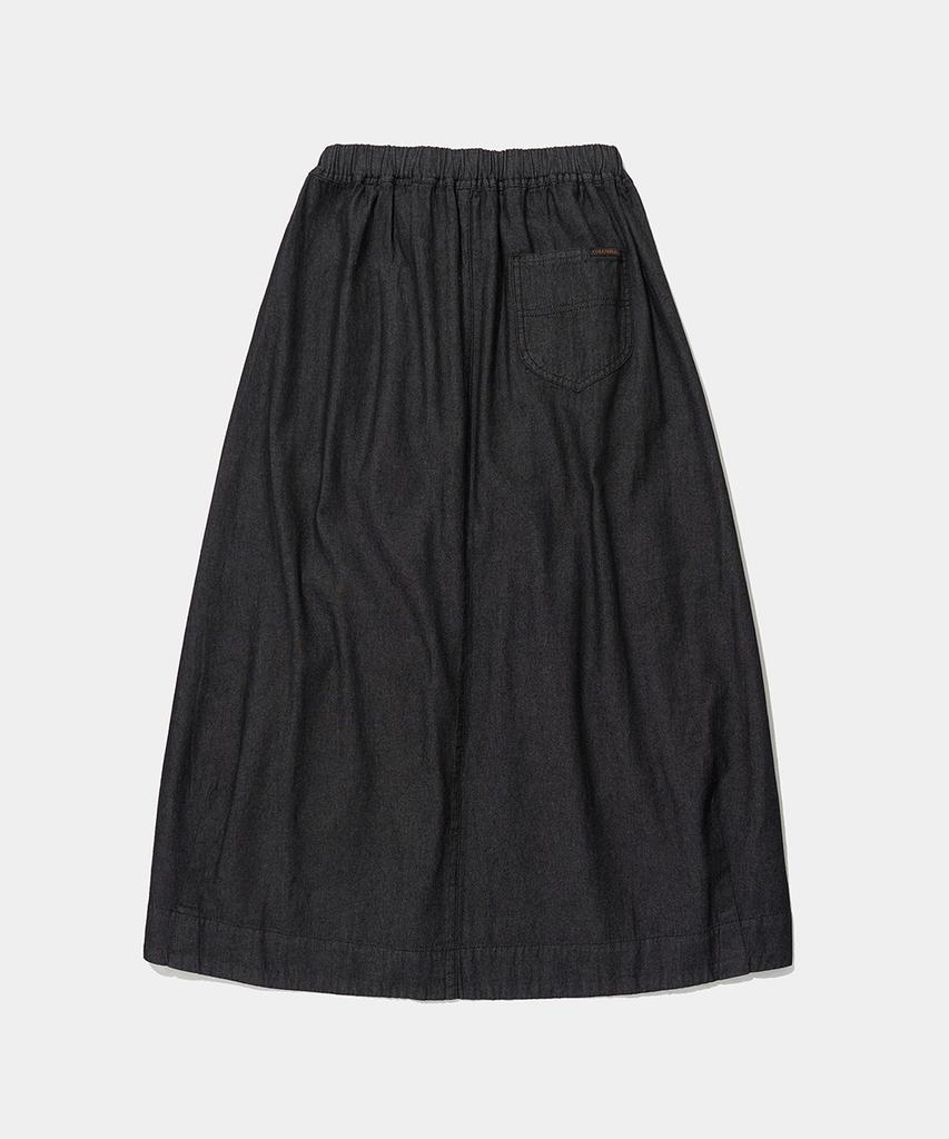 COLUMBIA UNIVERSITY All-Round Twotuck Denim Long Skirt_Black Jean