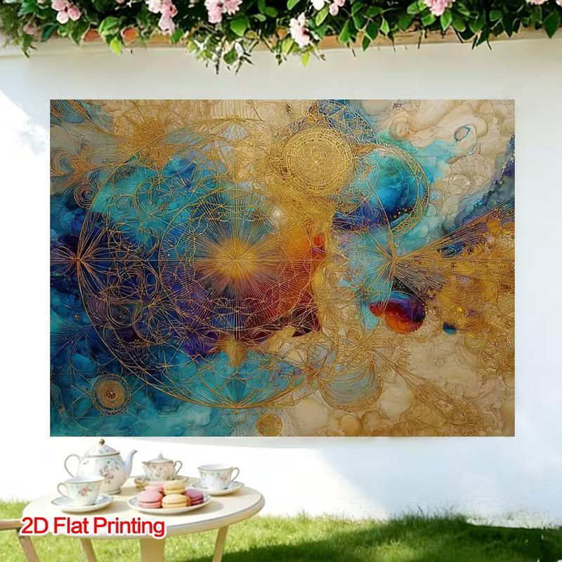

2D Cosmic Mandala Tapestry 2D Flat Print, Intricate Gold Lace Design for Meditation Space 47.2x31.5inch/120*80cm