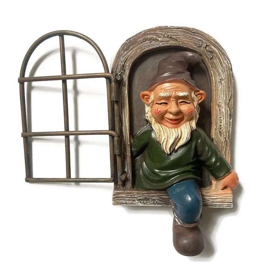 

Creative garden dwarf tree window decorations, resin lifelike elf outdoor courtyard decorations, fun hanging garden landscape crafts 1pcs коричневый