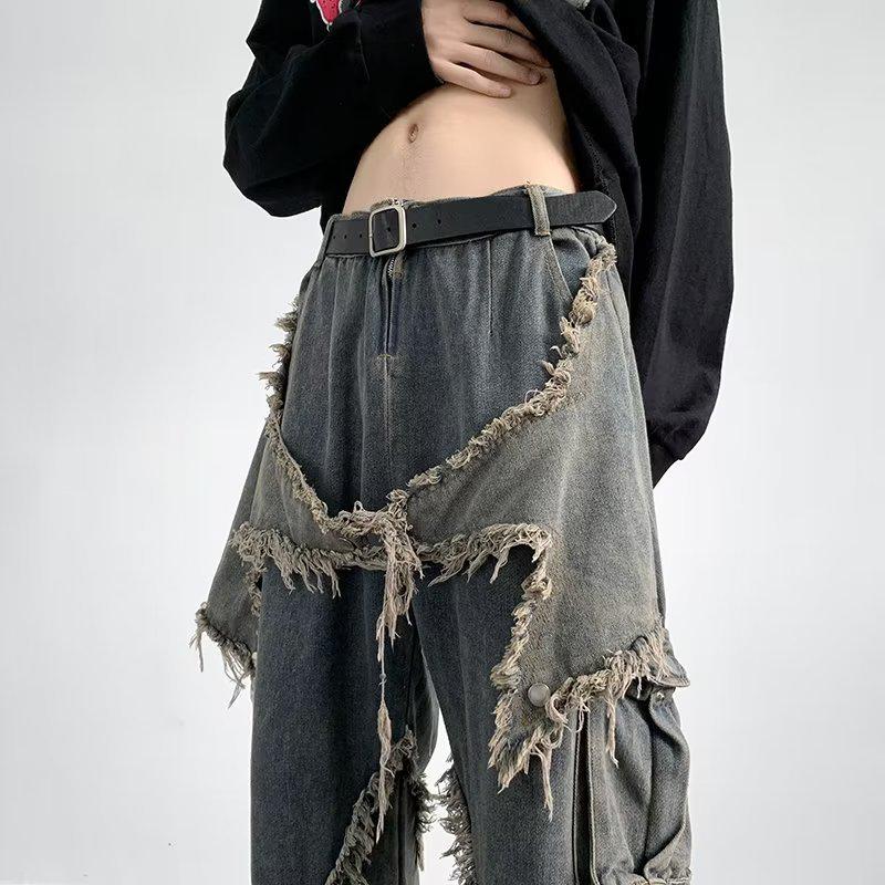 Jeans Dritti a Gamba Larga Americani Retro 2024 – Stile Estivo High Street, Vestibilità Ampia, Design di Nicchia