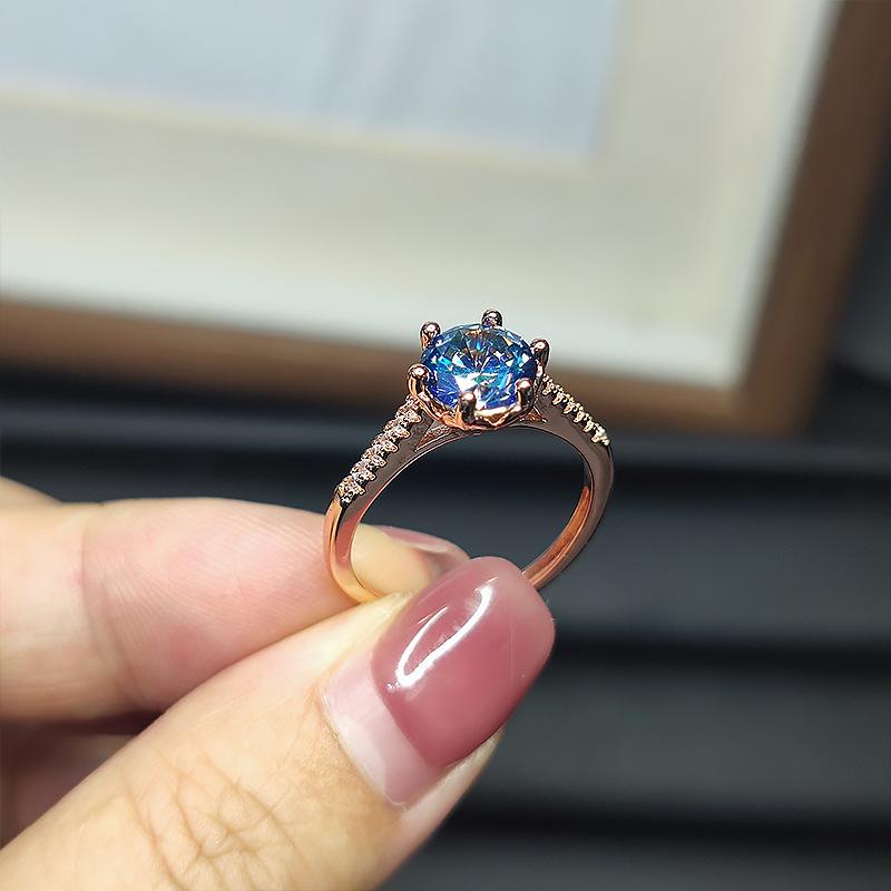 Colorful Lotus Ring Light Luxury Imitation Colorful Rose-Plated Gold Inlaid 2 Carat Live Diamond Ring