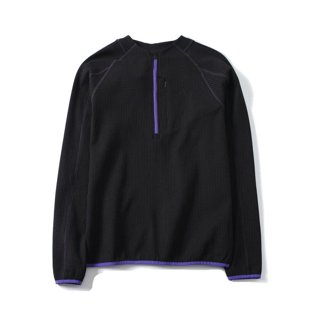 Mountain-Style Unisex Autumn Waffle Knit Half-Zip T-Shirt: Color-Block, Snap Button, Loose Fit, Breathable Long Sleeves
