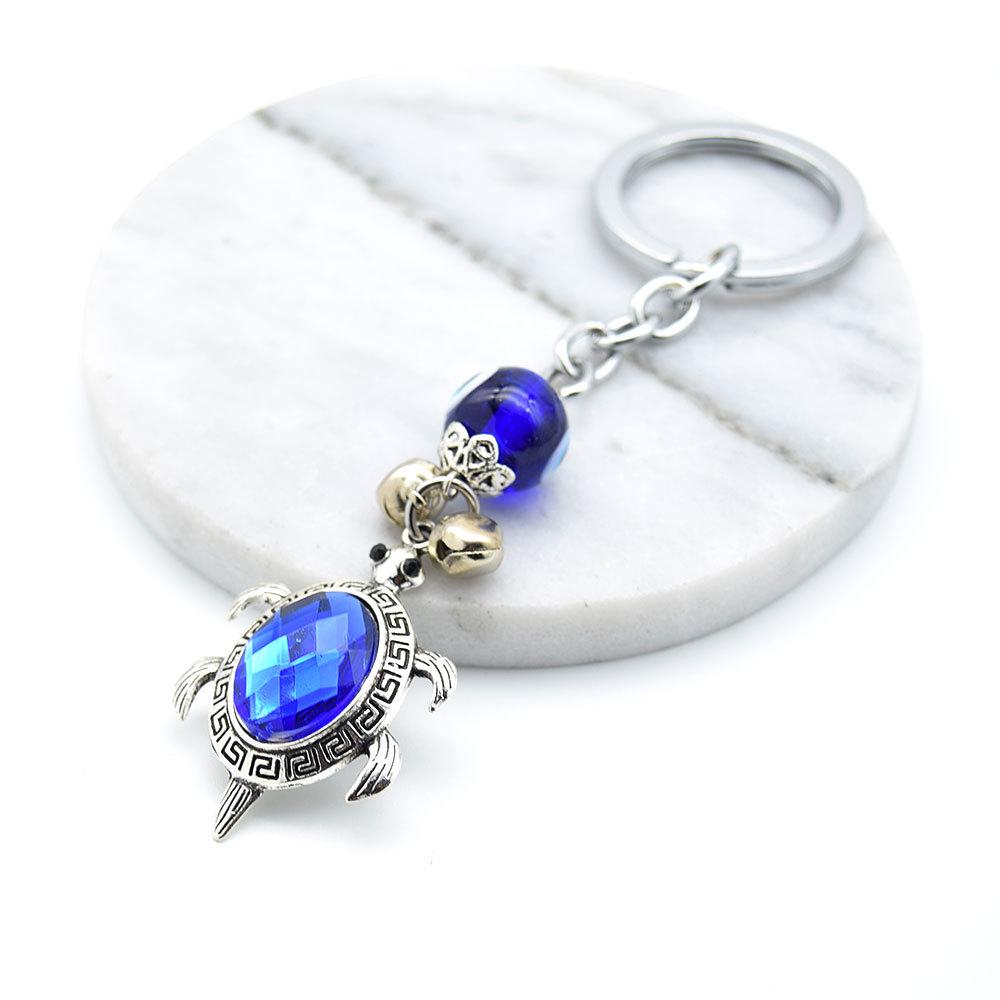Blue Crystal Turtle Keychain with Blue Eyes