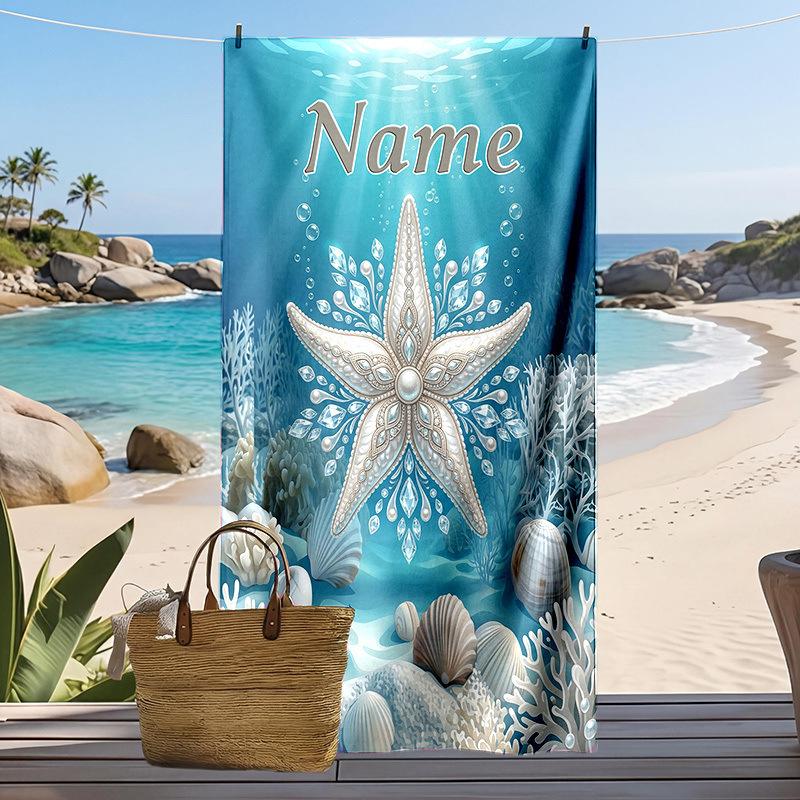 Beach Theme Beach Towel Starfish Shell Printing Microfiber Quick Drying Absorbent Large Bath Towel