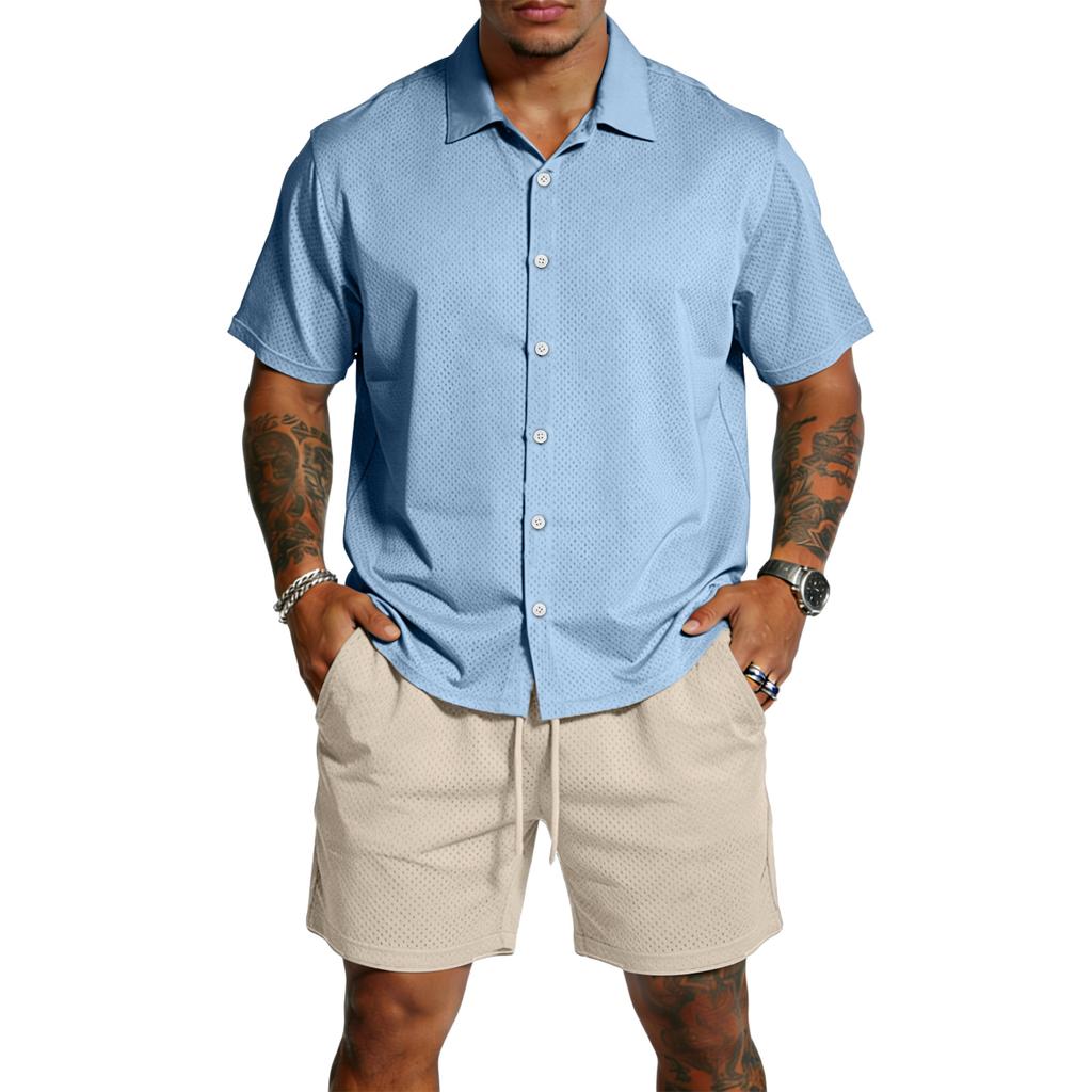Men's Casual Lightweight Breathable Short-Sleeve Shirt And Shorts Set