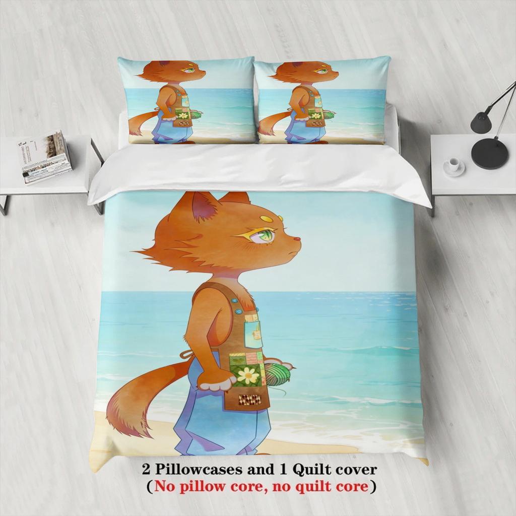 Blue Seaside Bedding Set Softville Cozy Town Cute Fern the Quilt Fox With Duvet Cover & Pillowcase For Children's Bedroom Decor