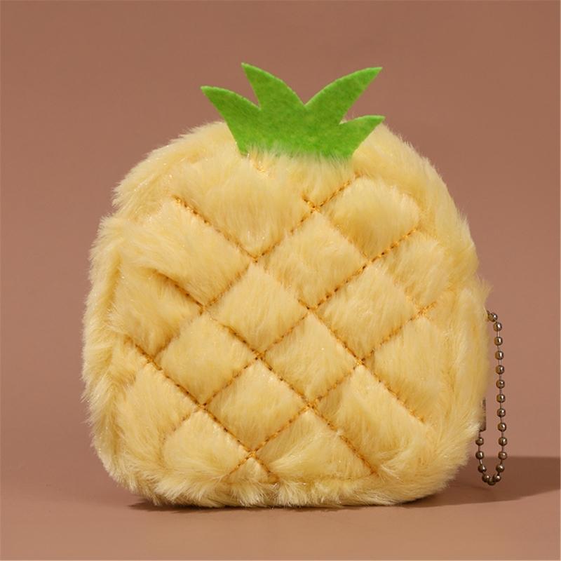Novelty Plush Fruit Pouch Small Zippered Pocket Money Holder Kids Accessories