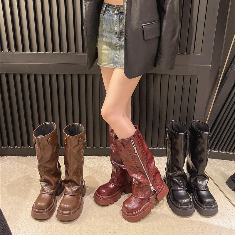 Internet Celebrity Explosion Thick-soled Muffin Pants Boots Martin Boots 2025 Autumn New Trend Knight High Boots Long Boots