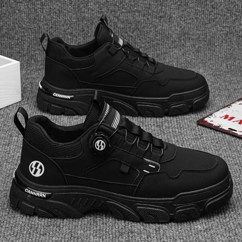 

Модные зимние мужские короткие ботинки для альпинизма, модная ретро-спортивная обувь с вращающимися пуговицами и высоким верхом на толстой подошве, повседневная обувь для путешествий 39 чёрный