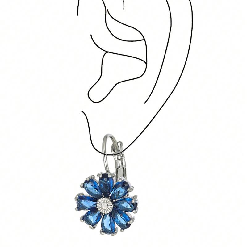 1 Pair Blue Flower CZ Zirconia Hoop Earrings for Women Girl Daily Wear Party Wedding Gift